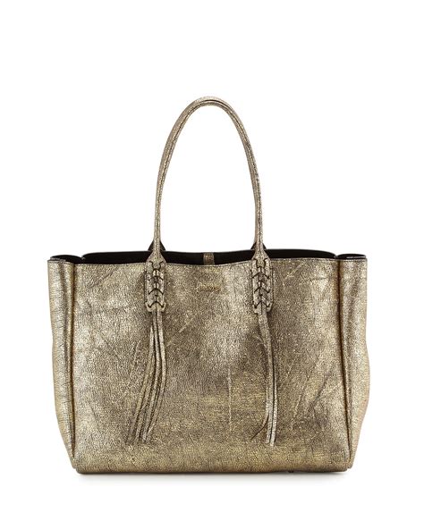 metallic leather tote bag